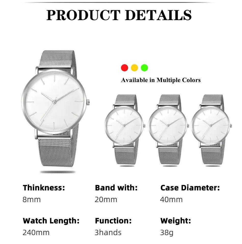 Luxury Minimalist Ultra Thin Watches 
Simple Men Business Stainless Steel, Mesh Belt 
Quartz Casual Watch