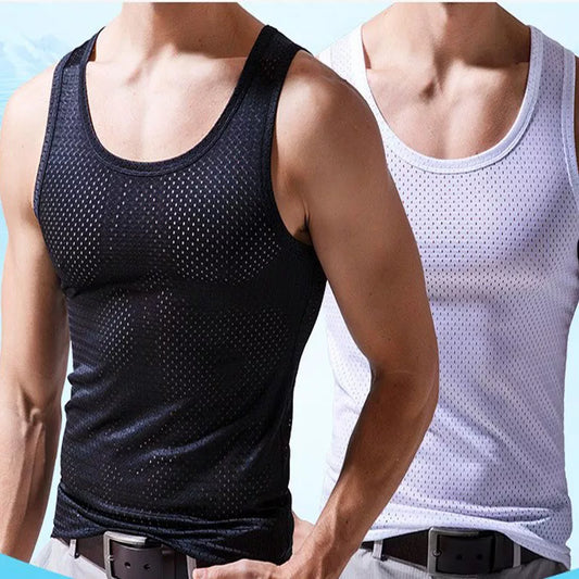 New Men Mesh Vest Ice Silk, Quick-drying Bodybuilding Tank tops 
Fitness Muscle Sleeveless 
Narrow Vest Fitness Casual Sport Tops