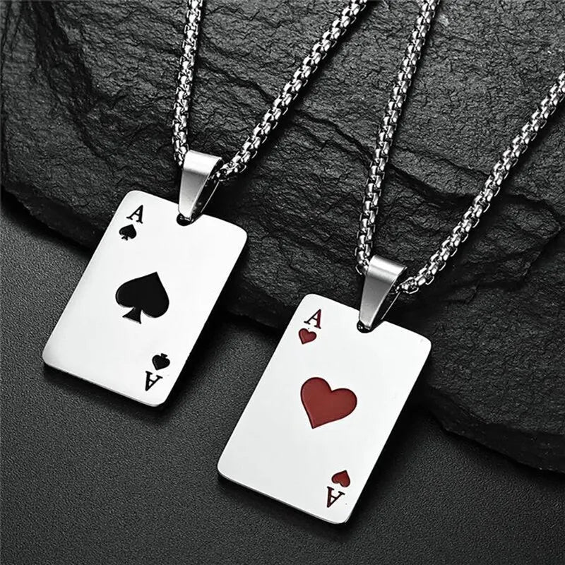 2 Piece Set Hip Hop Statement Stainless Steel Poker 
Card style Ace of Spades Necklace For Women & Men 
Pendant Chain Playing Cards Jewelry