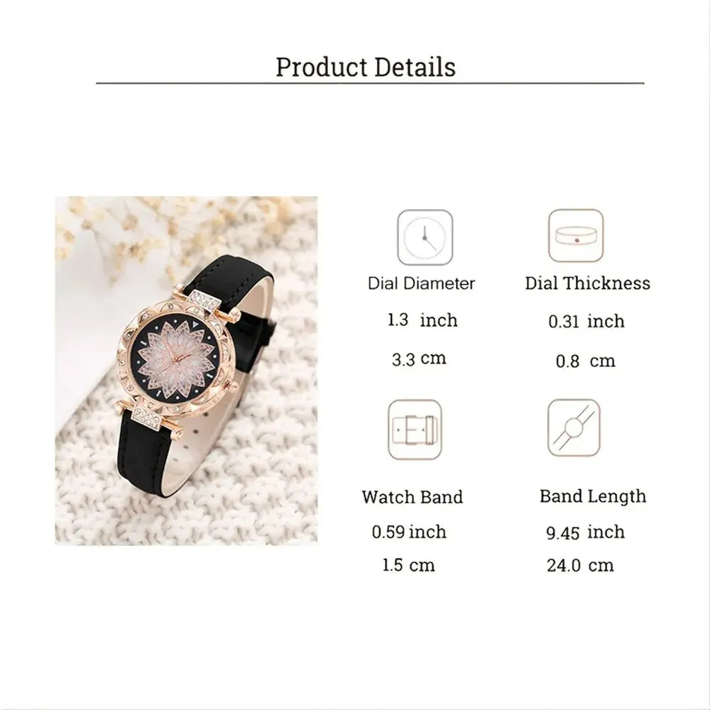 Set Women Luxury Leather Analog Ladies Quartz Wrist Watch Fashion Bracelet Watch 5PCS