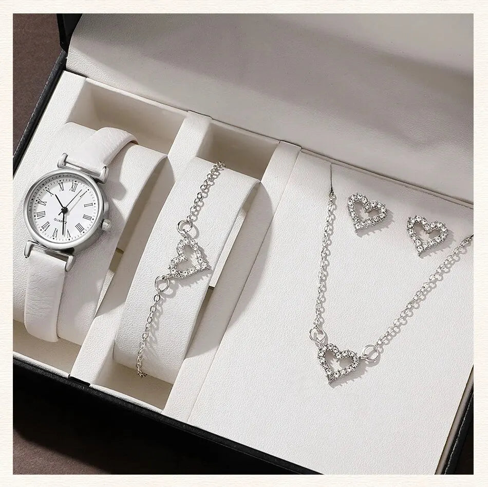 Round Dial Classic Ladies Watches 
 Simple Clock with Jewelry Set