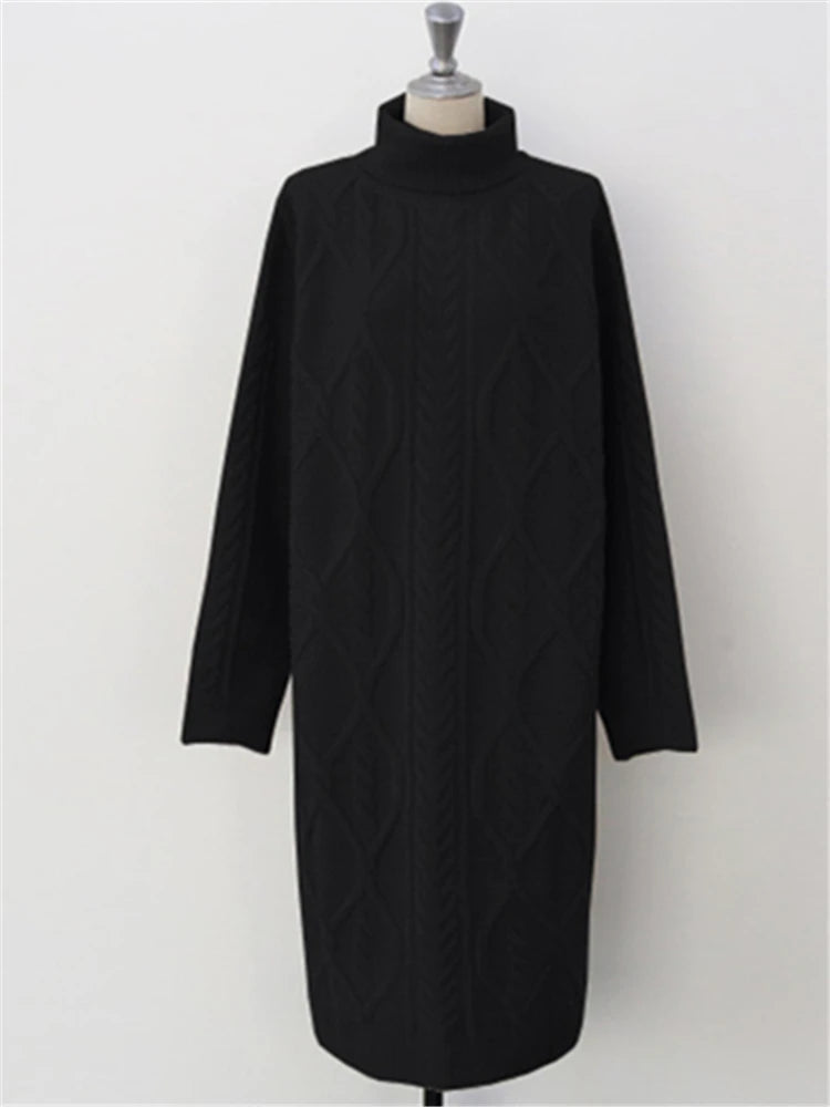 Winter Oversize Turtleneck Knitted Women Dresses