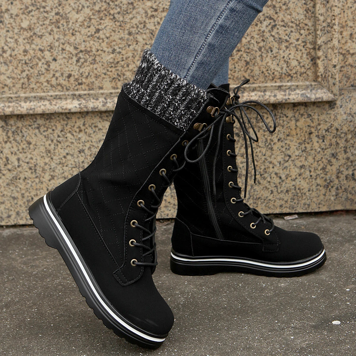 Winter Women's Plush Mid Calf Platform Boots 
New Design, Warm Snow Boots Lace Up