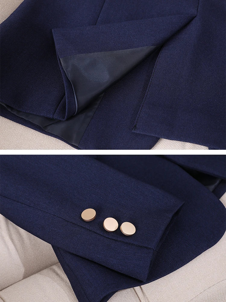 Autumn/Winter Khaki Navy Women Blazer Coat with Long Sleeve, Single Button 
Office Ladies Business Work Wear