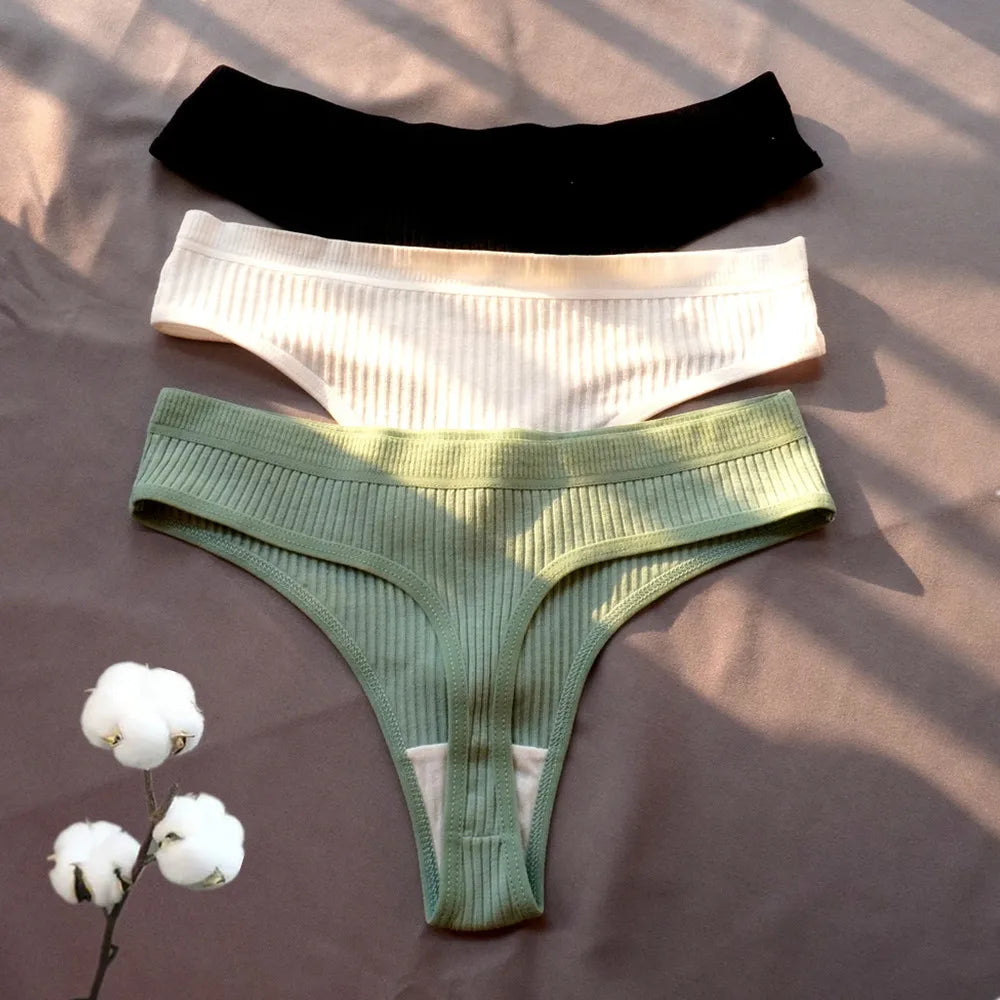 3 Pcs Seamless, Ribbed Cotton Underwear