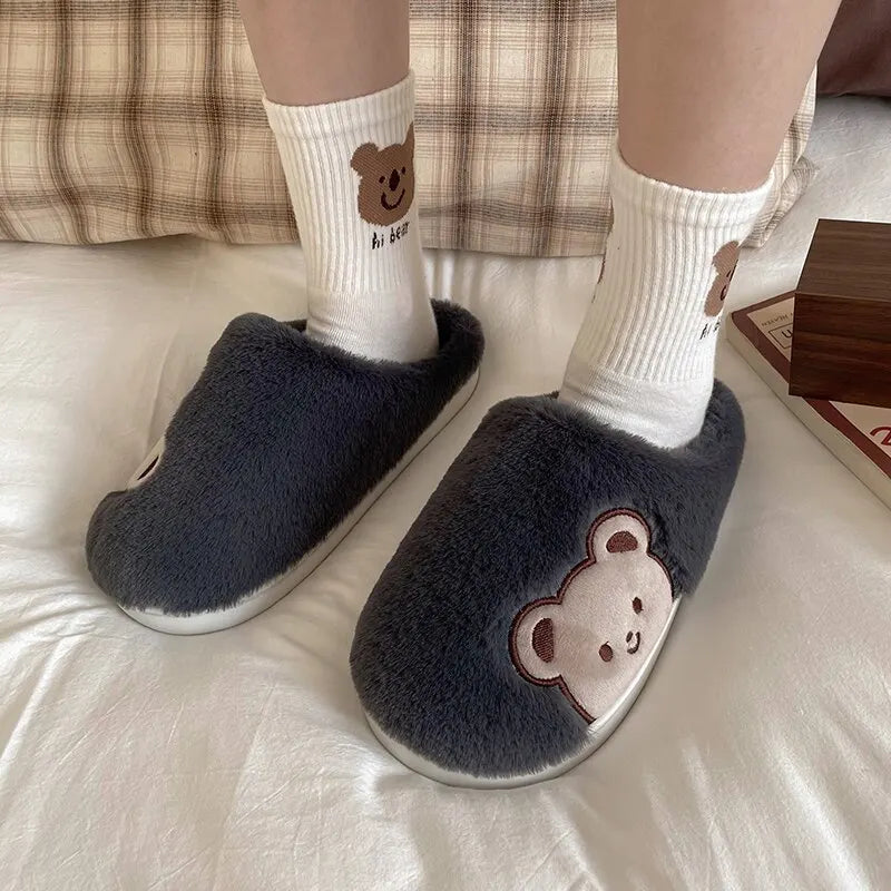 Cute Animal Fur Slipper For Women
Winter Warm Slippers Cartoon Teddy Bear House Shoes