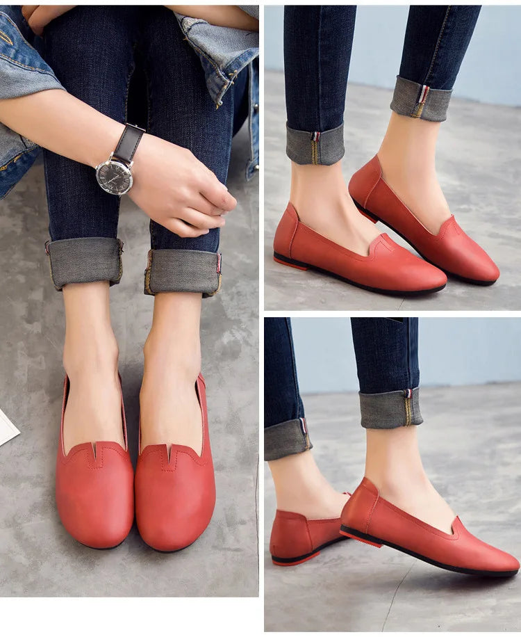 Women shoes for spring withs genuine leather 
casual sweet women flat shoes