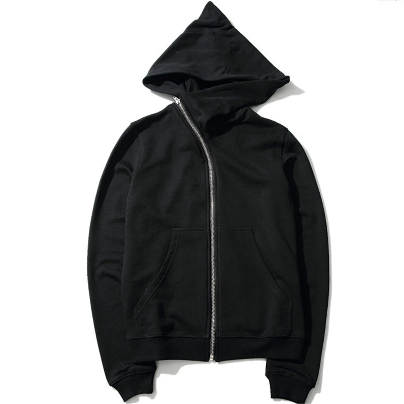 Men zipper Cardigan black Hooded jacket