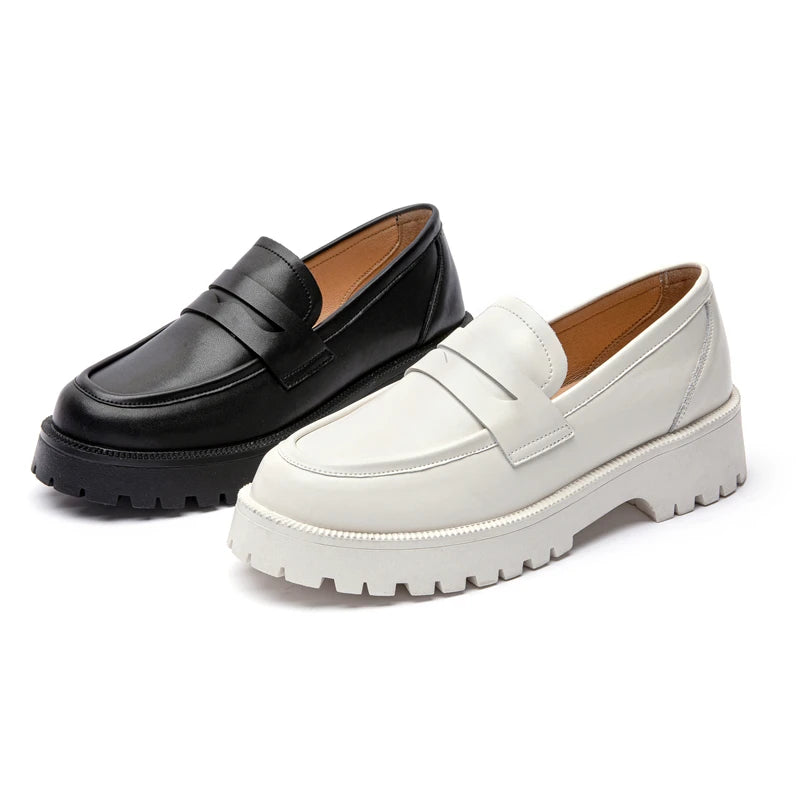 Spring Shoes for Female in British Style, Thick-soled, Casual, Genuine Leather