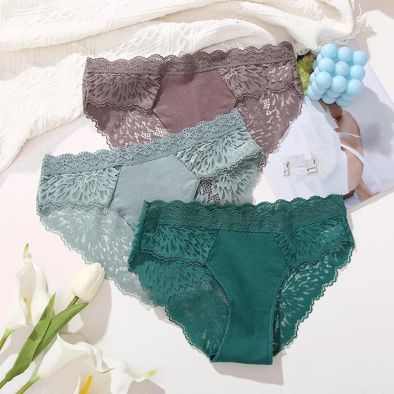 Lace Sexy Panties, Seamless, Hollow Out, Solid Color, Comfort