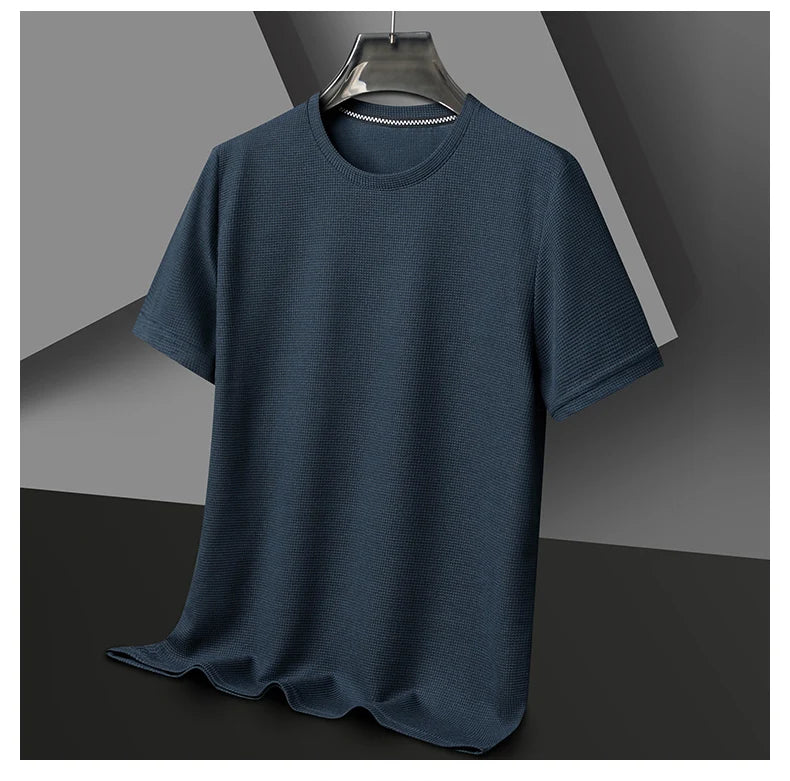 New Summer Waffle Round Neck Short Sleeved T-shirt for Men's