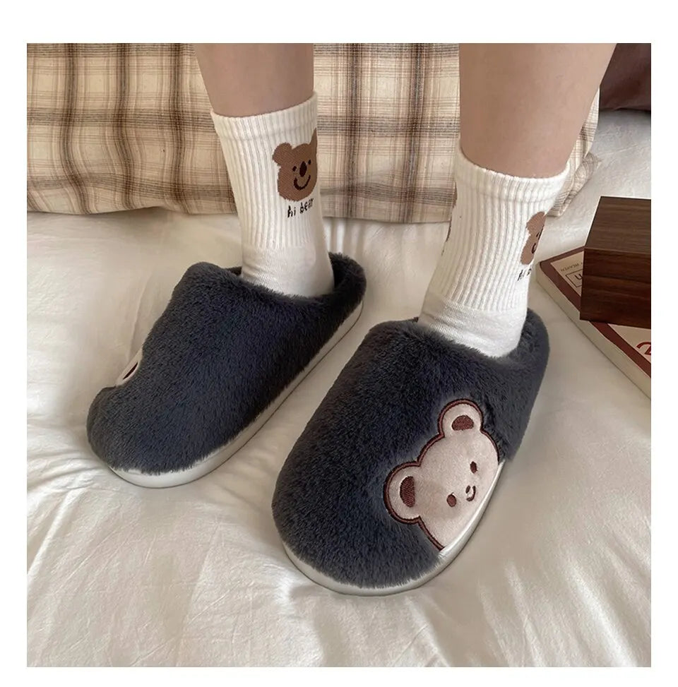 Cute Animal Fur Slipper For Women
Winter Warm Slippers Cartoon Teddy Bear House Shoes