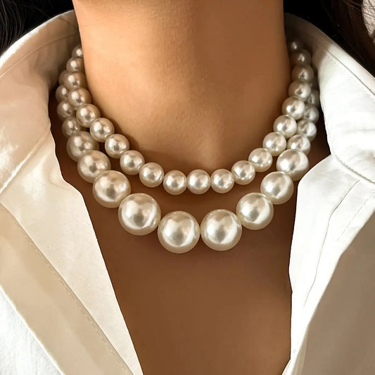 2 Pcs Set of Big Pearl Clavicle Chain Necklace