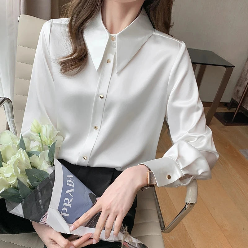 Silk Women Satin Blouses with Long Sleeve