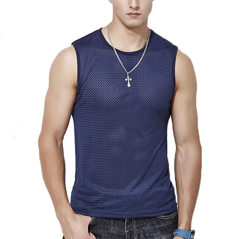 New Men Mesh Vest Ice Silk, Quick-drying Bodybuilding Tank tops 
Fitness Muscle Sleeveless 
Narrow Vest Fitness Casual Sport Tops