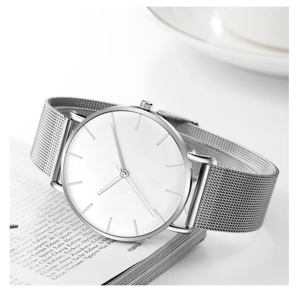 Luxury Minimalist Ultra Thin Watches 
Simple Men Business Stainless Steel, Mesh Belt 
Quartz Casual Watch