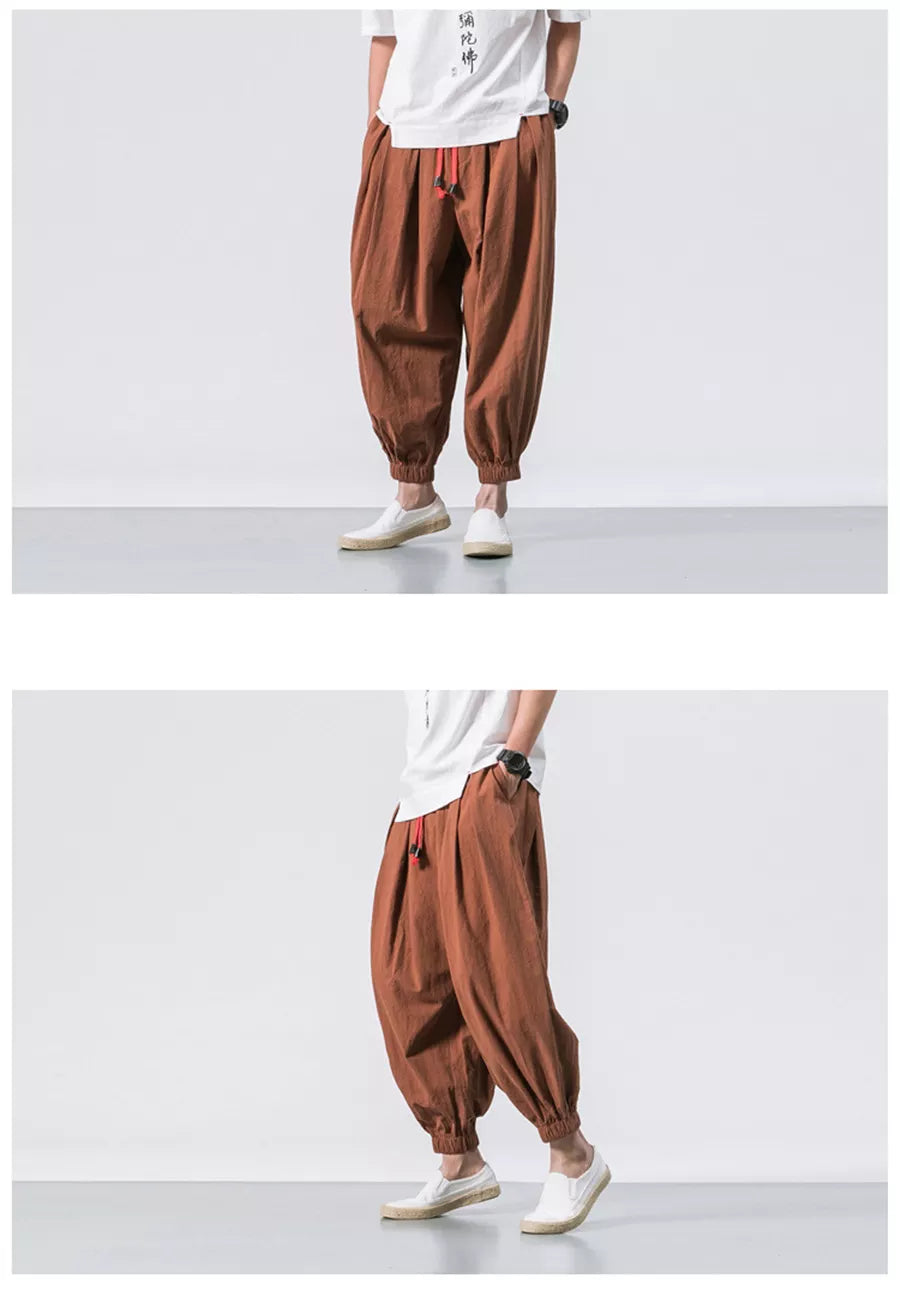 New Oversize Men Loose Harem Pants 
Autumn Linen Overweight Sweatpants