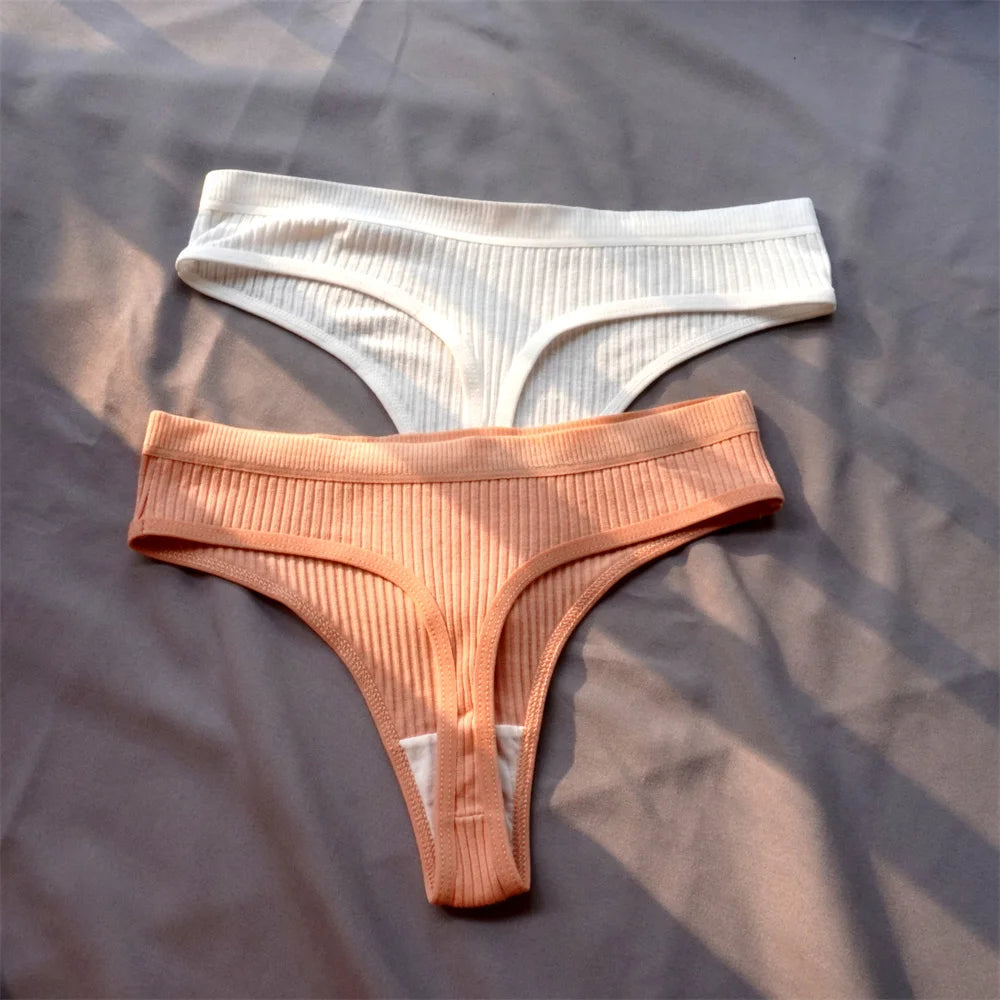 3 Pcs Seamless, Ribbed Cotton Underwear