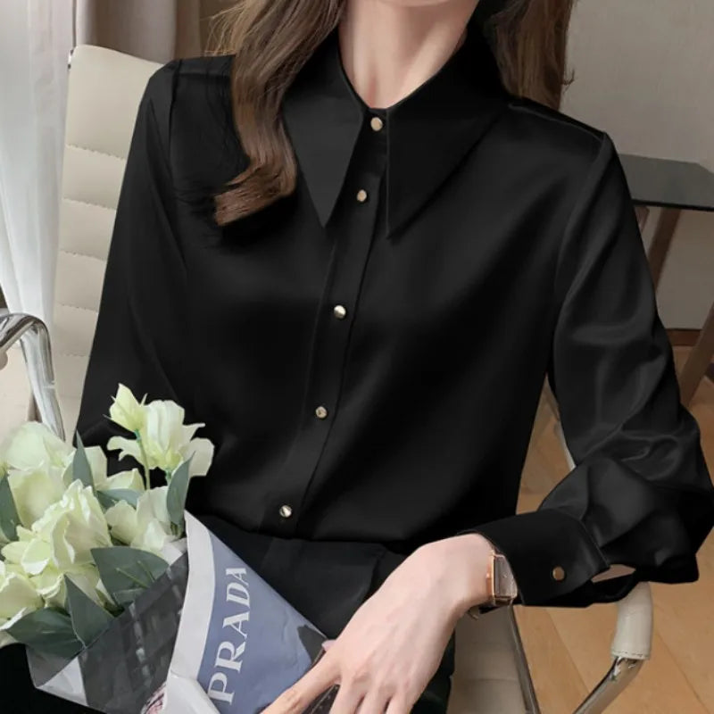 Silk Women Satin Blouses with Long Sleeve