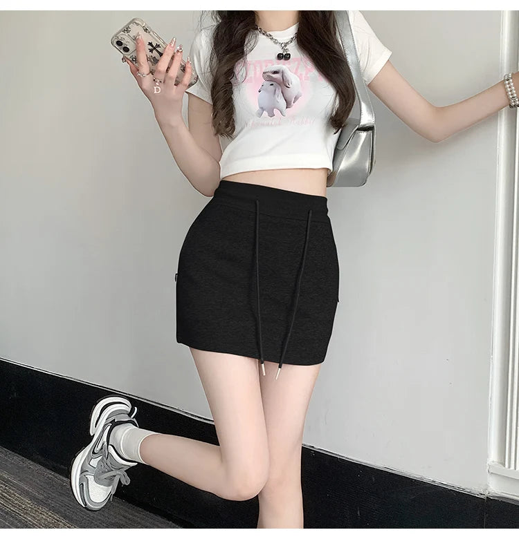 Drawstring Mini Skirt with High Waist