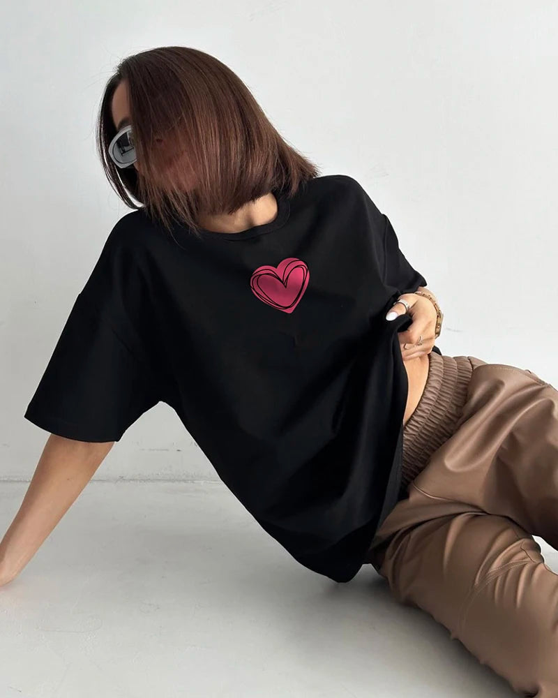 Love Printed T-shirts for Women, Summer Cotton Plus Size 
Basic Tees Streetwear