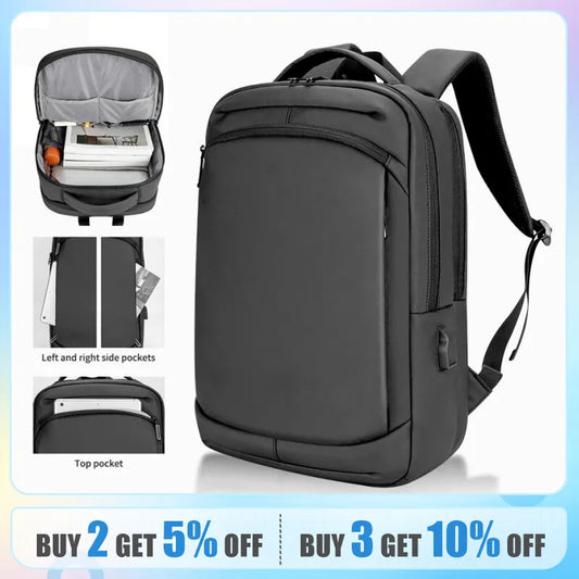 Quality PU Covered Black Gray High School bag  
16.5 Inch Travel Business USB Laptop Backpack