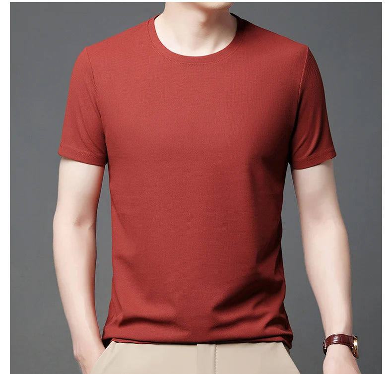 New Summer Waffle Round Neck Short Sleeved T-shirt for Men's