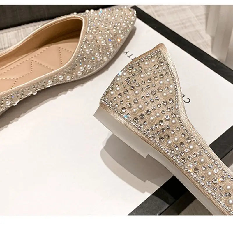 Rhinestone Women Flats Pointed Toe, Slip On