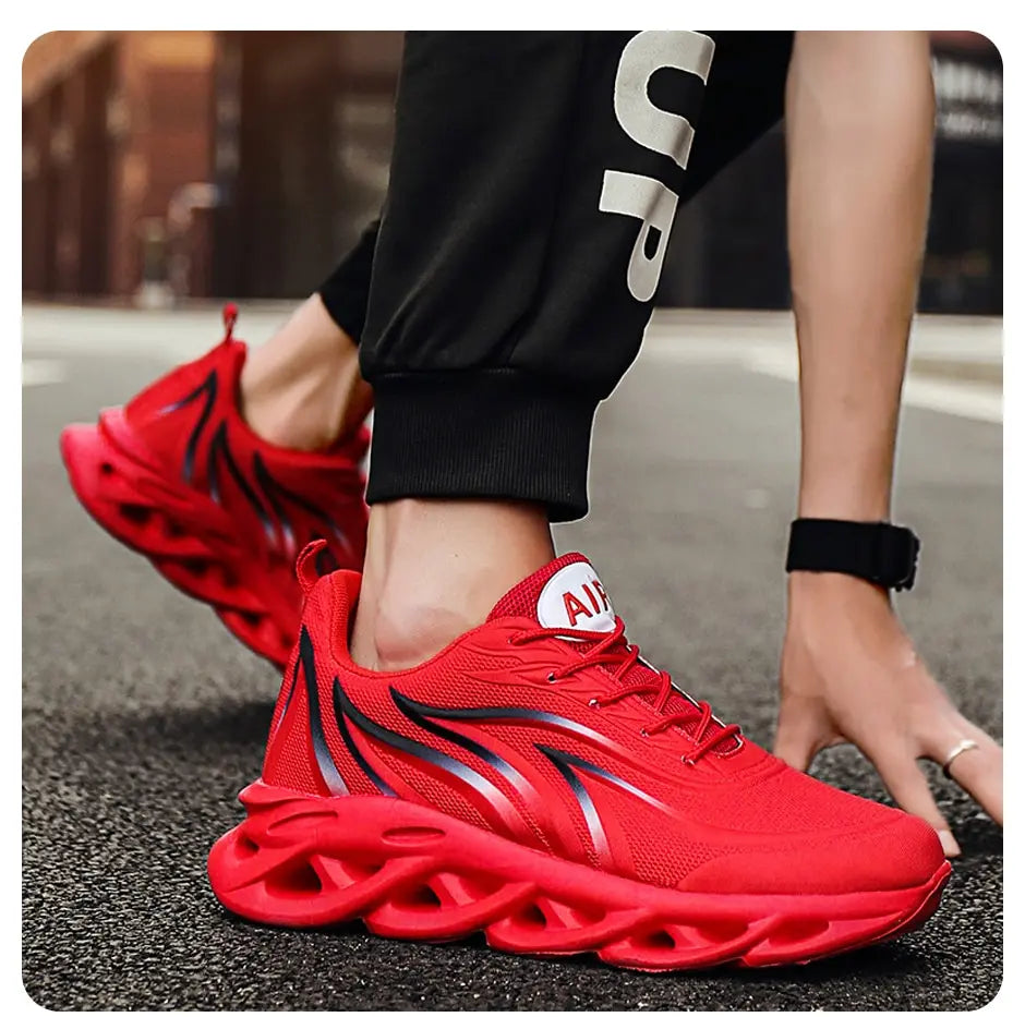 Fashion Running Shoes for Men 
Flame Printed Sneakers, Knit Athletic Sports Blade Trainers