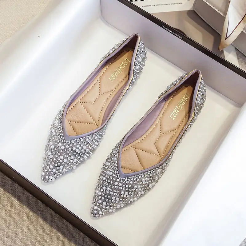 Rhinestone Women Flats Pointed Toe, Slip On