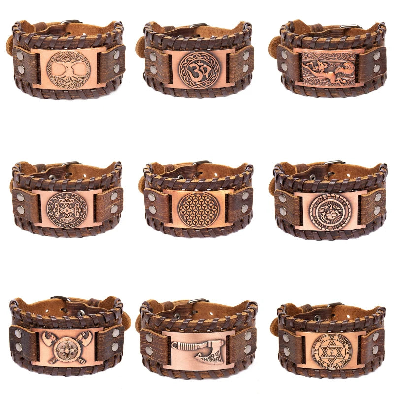 New Retro Wide Leather Pirate Compass Bracelet for Men 
Bracelet, Celtic Viking Jewelry