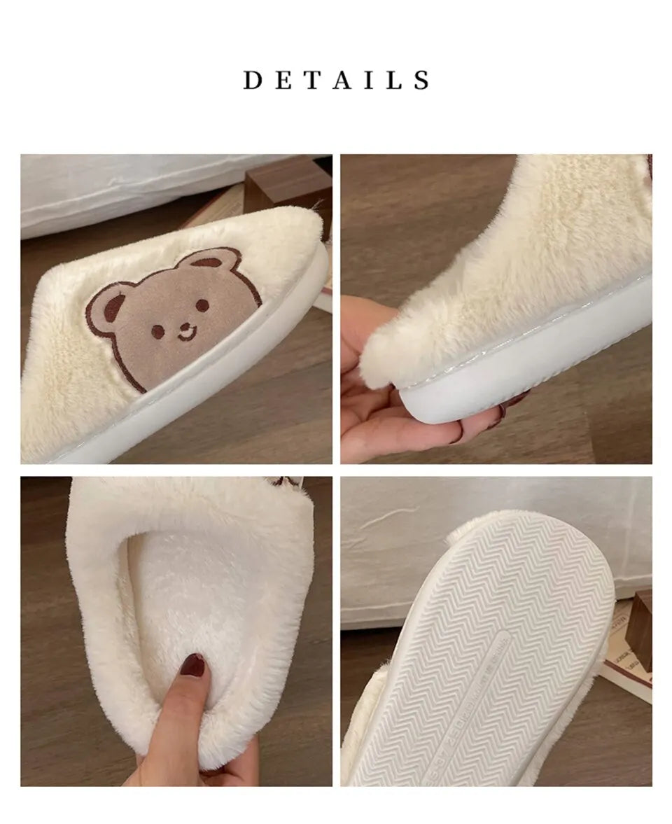 Cute Animal Fur Slipper For Women
Winter Warm Slippers Cartoon Teddy Bear House Shoes