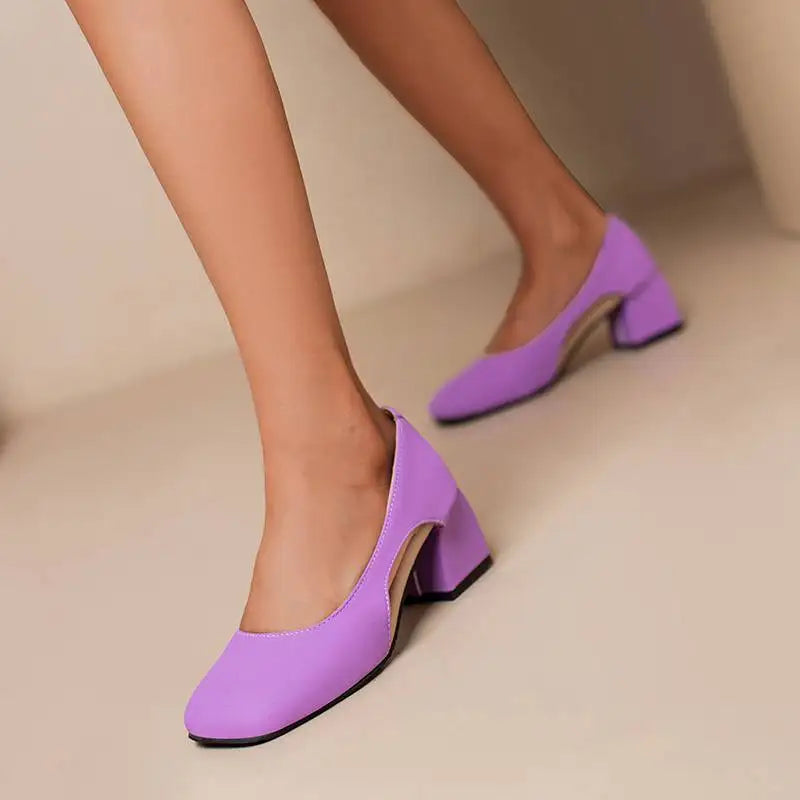 Pumps Square Toe Block Heel 5.5cm 
Slip On Solid Concise Female Shoes