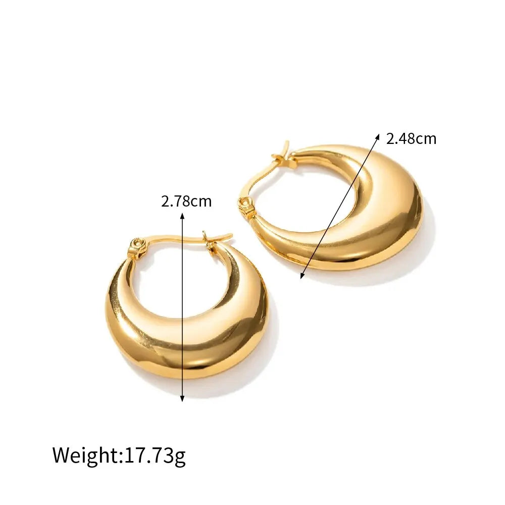 Stainless Steel U Chunky Hoop Earring 18k Gold Plated with Stainless Steel Moon Design