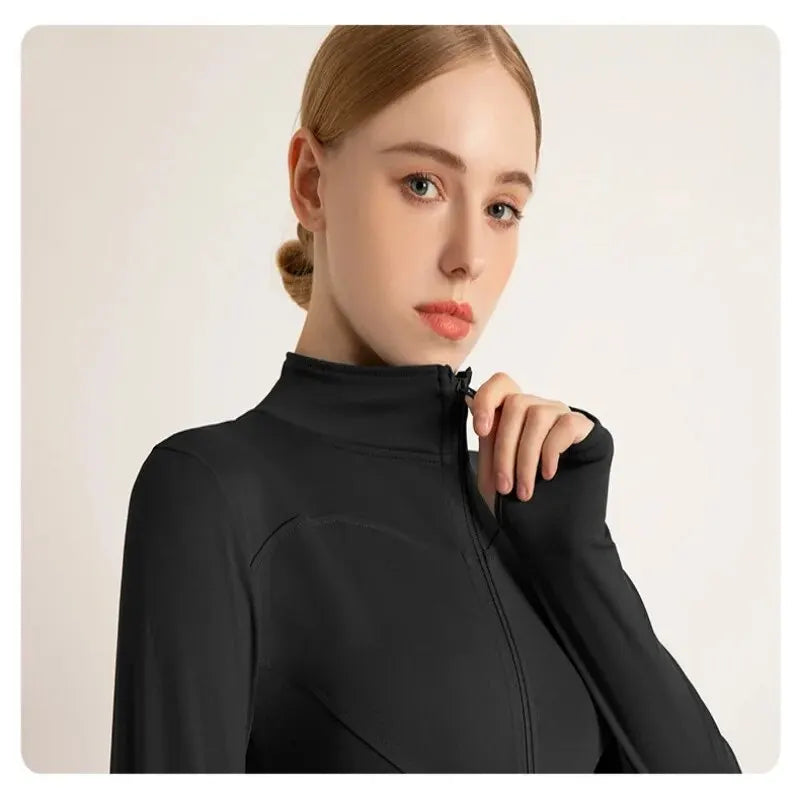 High Elastic Quick-drying Sports Jacket with Vertical Collar 
Slim-fit girls Fitness Jacket