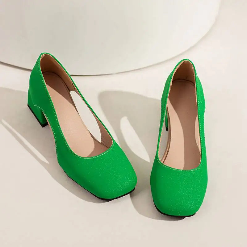 Pumps Square Toe Block Heel 5.5cm 
Slip On Solid Concise Female Shoes