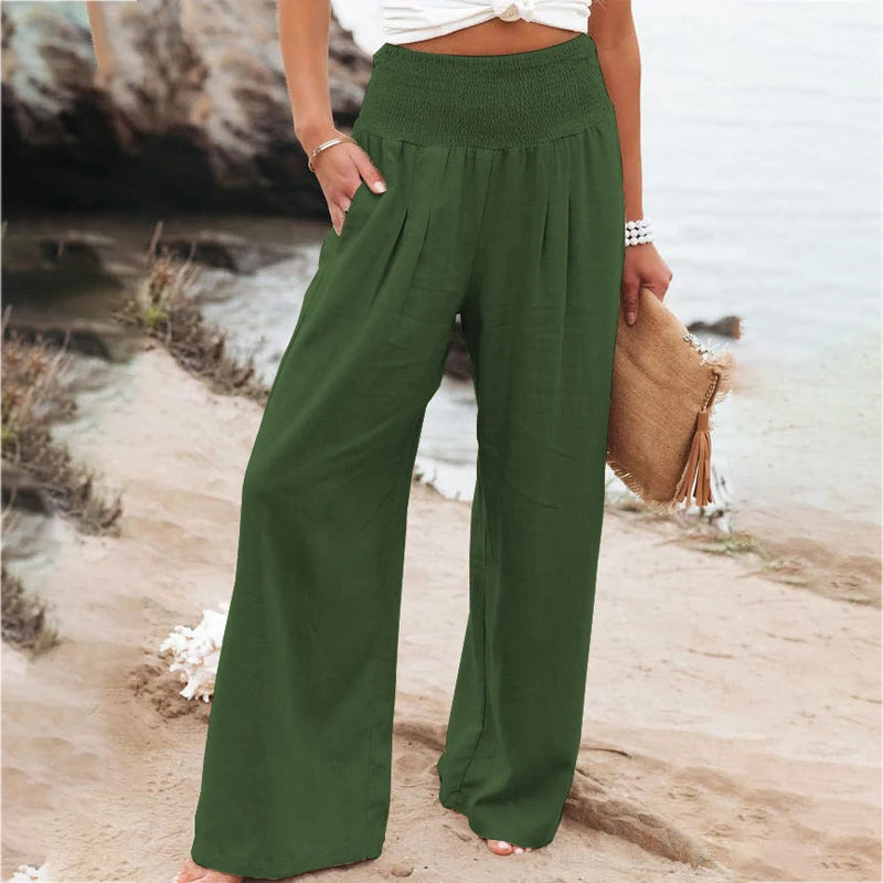 Women Cotton Linen Wide Leg Pants