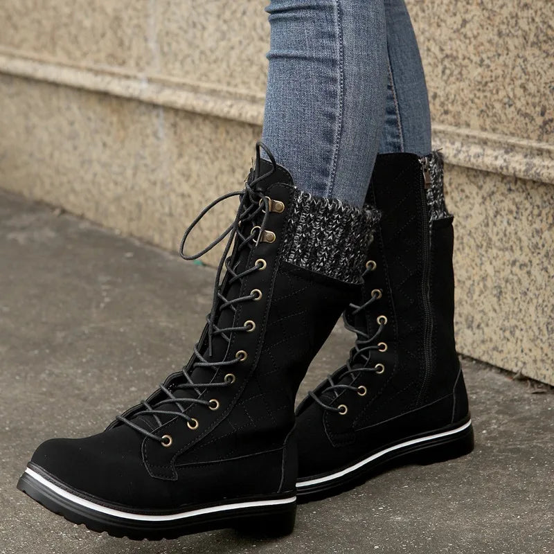 Winter Women's Plush Mid Calf Platform Boots 
New Design, Warm Snow Boots Lace Up