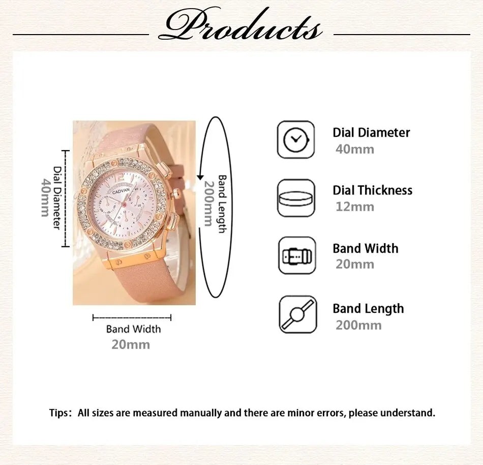 Set Luxury Rhinestone Women Fashion Elegant Wristwatch Quartz Watch