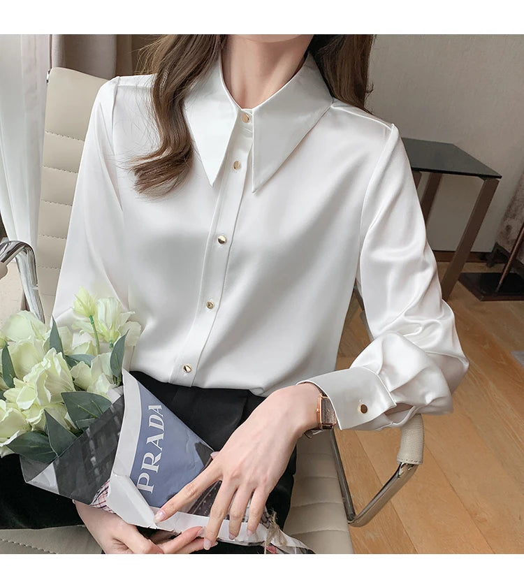 Silk Women Satin Blouses with Long Sleeve