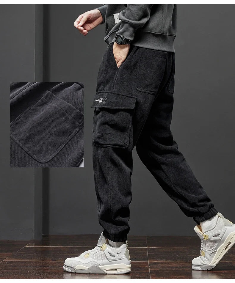 New Men's Fleece Corduroy Cargo Harem Pants