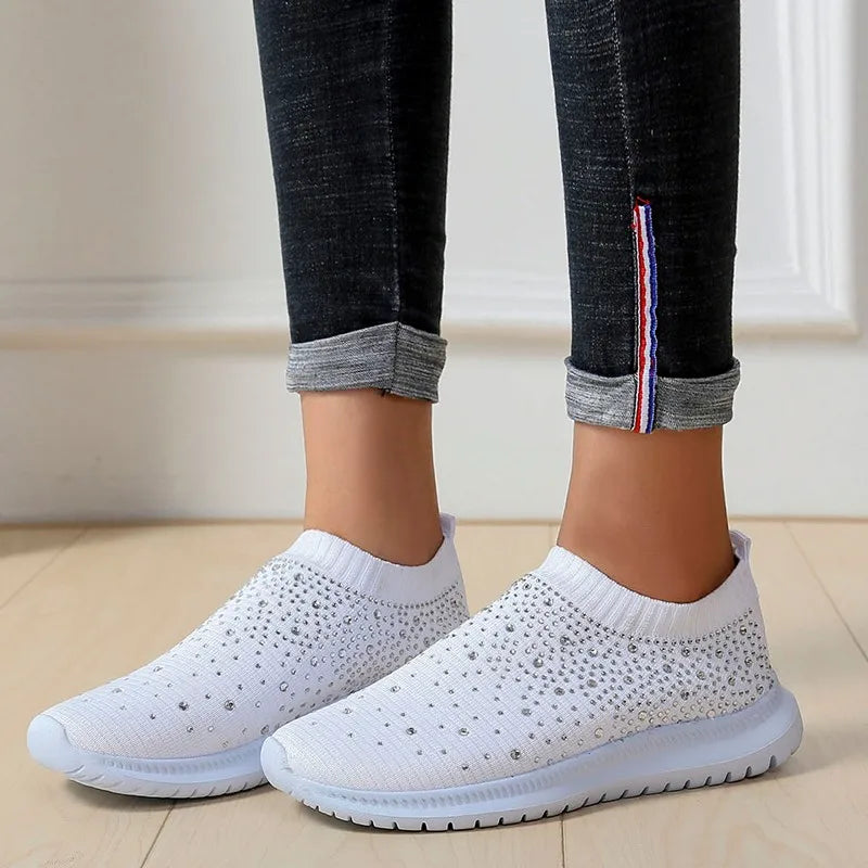 Crystal Breathable Mesh Sneaker Shoes for Women 
Comfortable Soft Bottom Flats