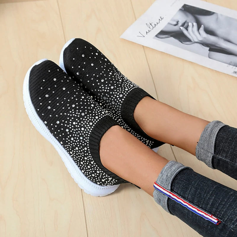 Crystal Breathable Mesh Sneaker Shoes for Women 
Comfortable Soft Bottom Flats