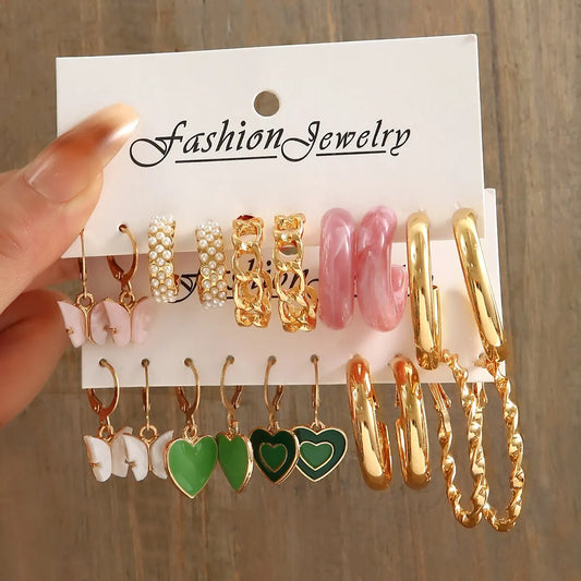 10 Pair of Pink Butterfly Earring Set