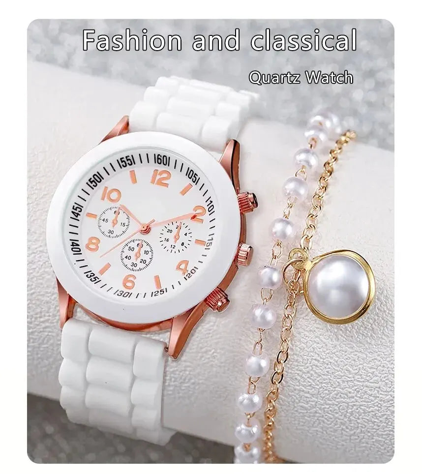 2Pcs Women Luxury Fashion Elegant Alloy Wristwatch
Silicone Strap Watch Quartz
No Box