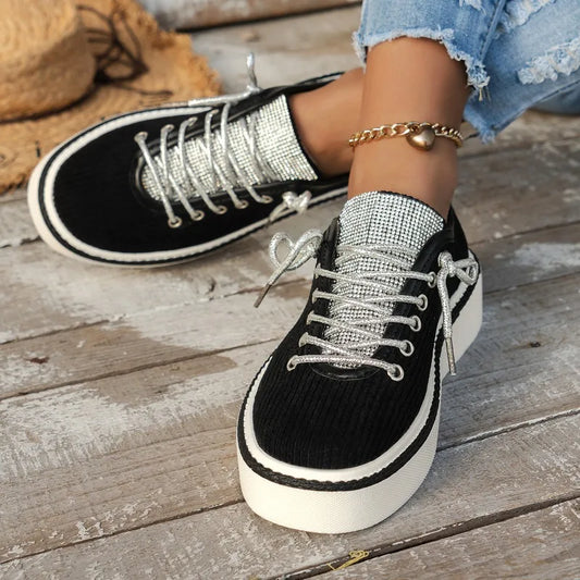 Women's Low-top Vulcanized Shoes Round Toe 
Casual Shoes Flat Lace-up