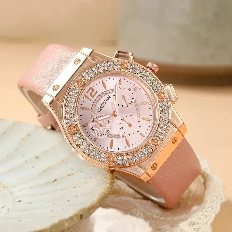 Set Luxury Rhinestone Women Fashion Elegant Wristwatch Quartz Watch