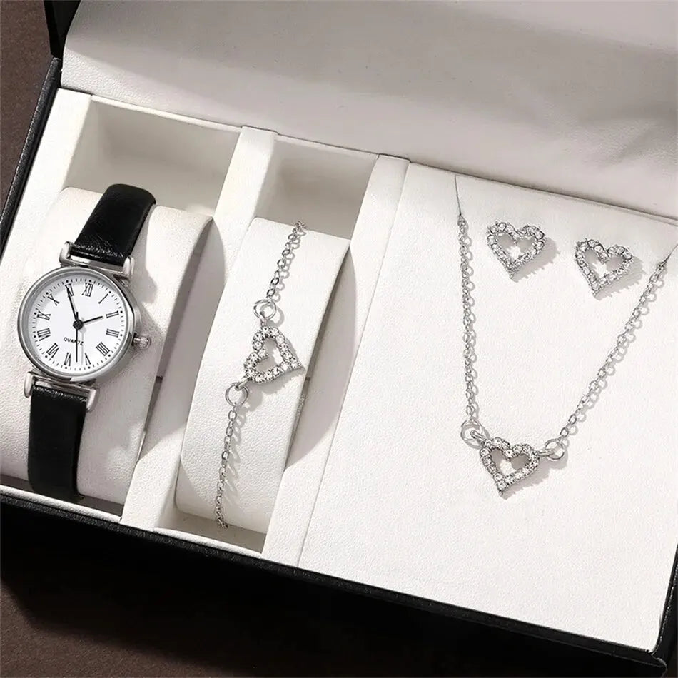 Round Dial Classic Ladies Watches 
 Simple Clock with Jewelry Set