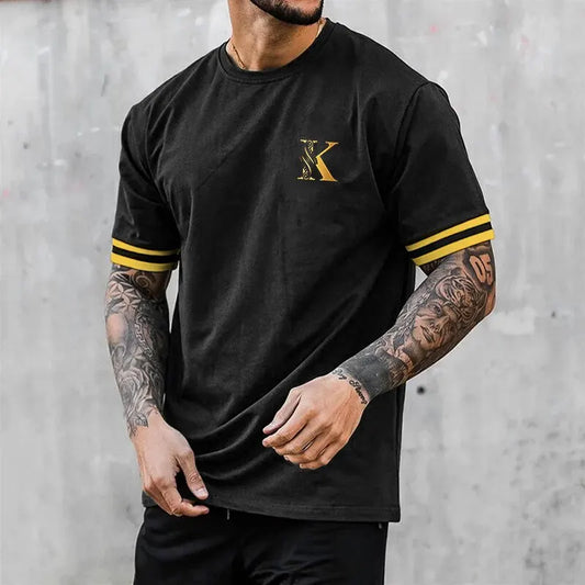 New Summer Men T-Shirt, Vintage Striped K Print 
Loose Casual Fashion Streetwear