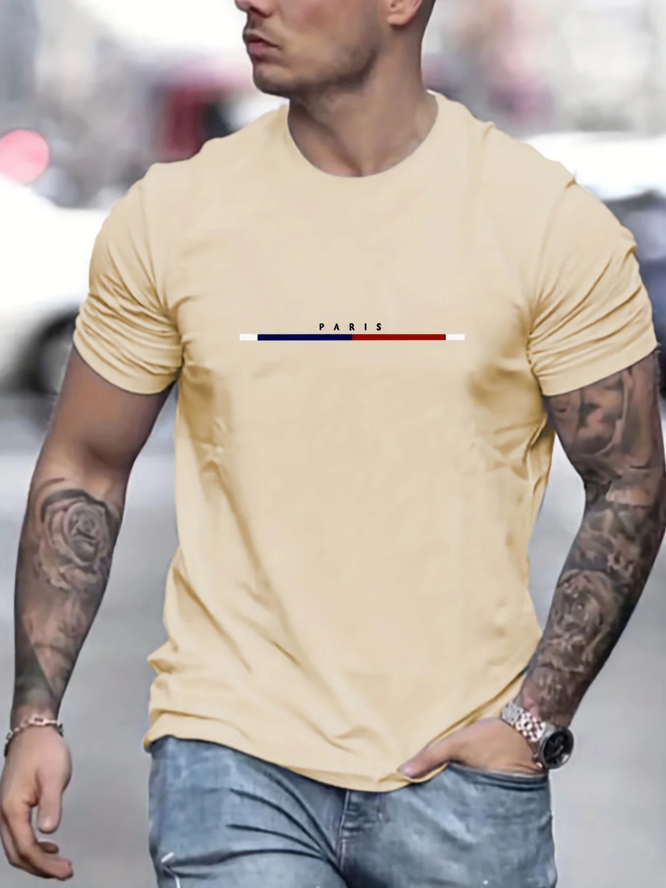 Men 100% Cotton Paris Short Sleeve T-shirt